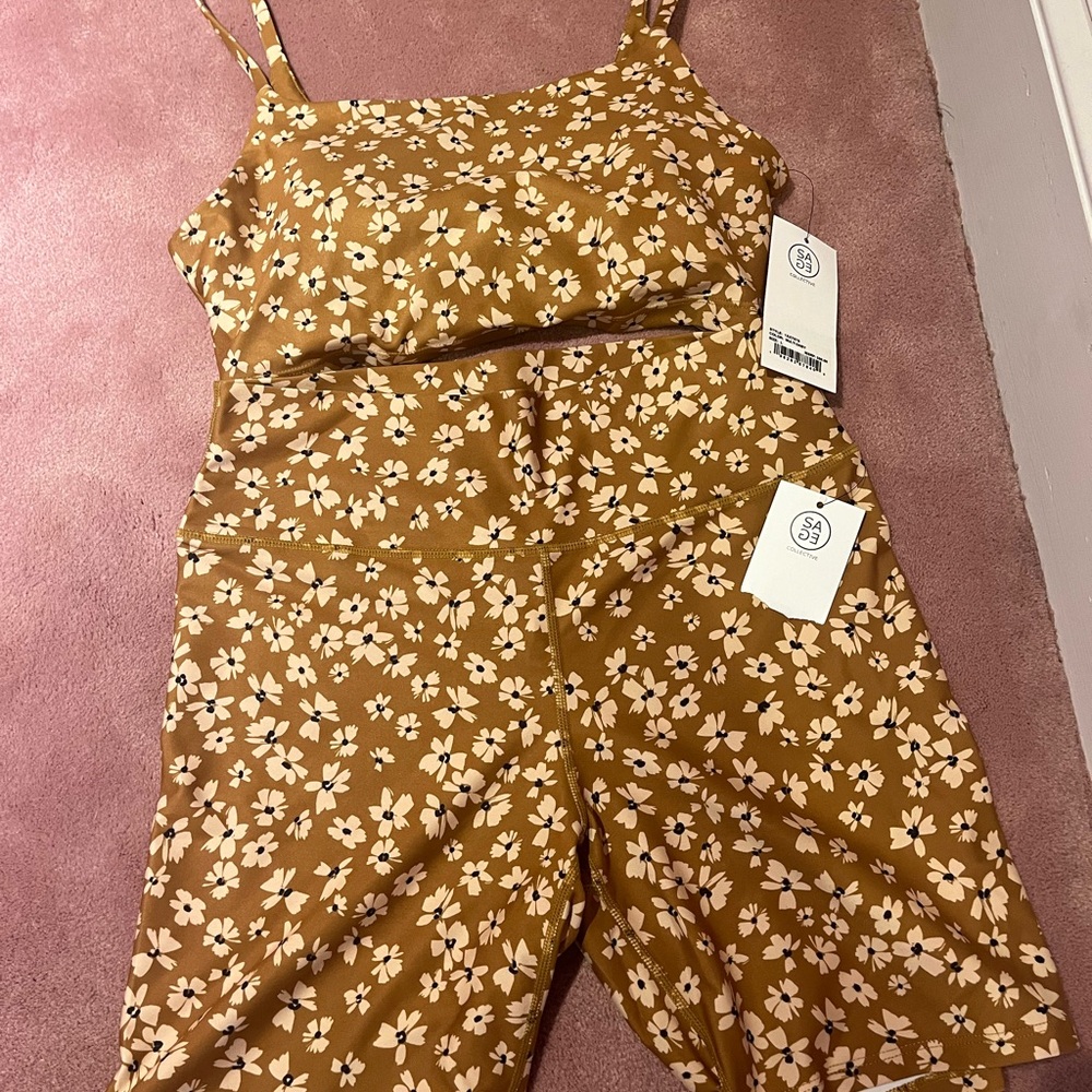 Sage Brown and White Floral Camisole Top